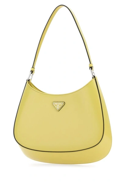 Shop Prada Woman Yellow Leather Cleo Shoulder Bag