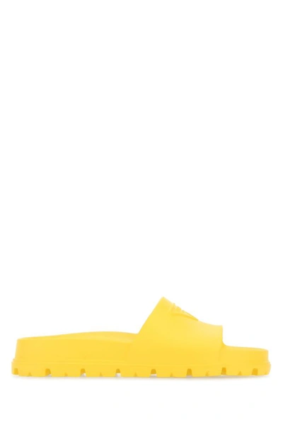 Shop Prada Woman Yellow Rubber Slippers