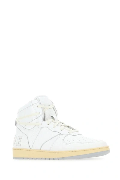 Shop Rhude Man White Leather Rhecess Sneakers