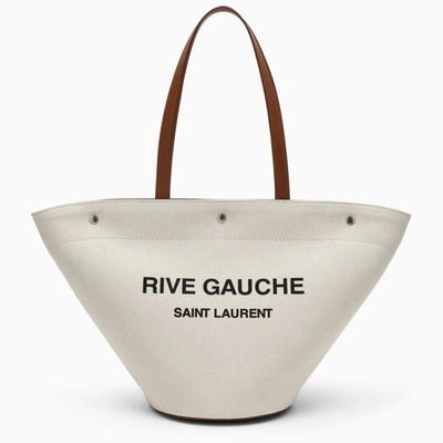 Shop Saint Laurent Greige Rive Gauche Tote Bag Women In Multicolor