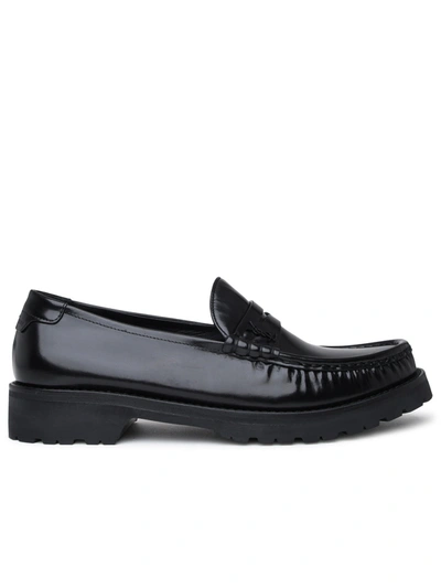 Shop Saint Laurent Man  Black Leather Loafers