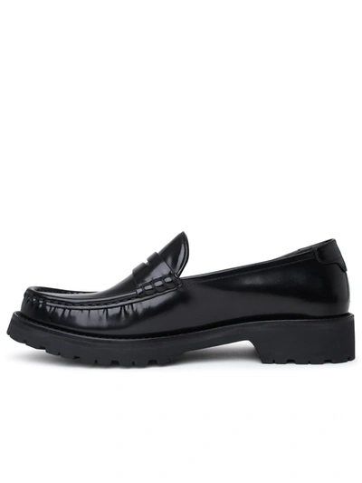 Shop Saint Laurent Man  Black Leather Loafers