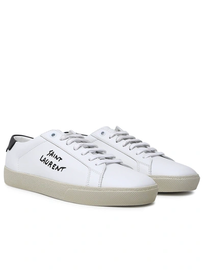 Shop Saint Laurent Man  White Leather Sneakers