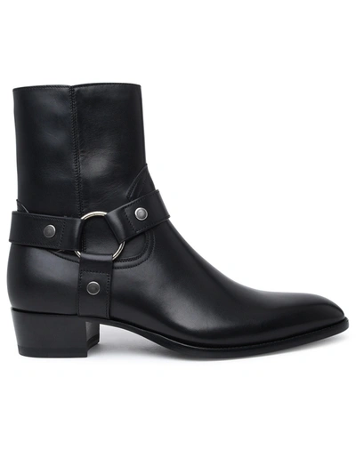 Shop Saint Laurent Man  Black Leather Wyatt Boots