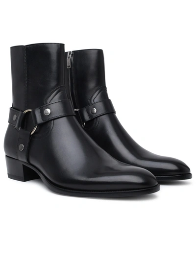 Shop Saint Laurent Black Leather Wyatt Boots Man