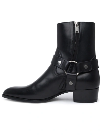 Shop Saint Laurent Man  Black Leather Wyatt Boots
