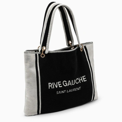Saint Laurent Rive Gauche Tote In Black And White Terry Cloth In Black