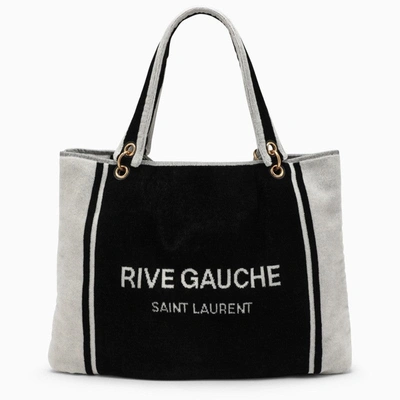 Saint Laurent Rive Gauche Tote In Black And White Terry Cloth In Black