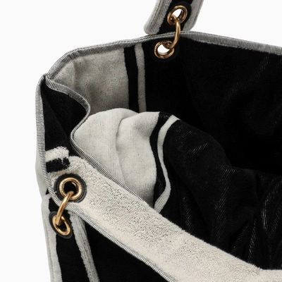 Saint Laurent Rive Gauche Tote In Black And White Terry Cloth In Black