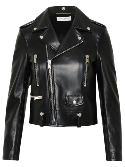 Shop Saint Laurent Woman  Black Leather Motorcycle Biker Jacket