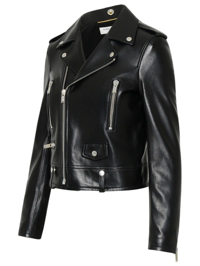 Shop Saint Laurent Woman  Black Leather Motorcycle Biker Jacket