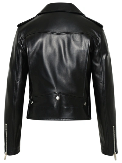 Shop Saint Laurent Black Leather Motorcycle Biker Jacket Woman