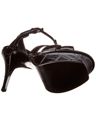 Shop Saint Laurent Women Black Tribute 105 Croc-embossed Leather Platform Sandals