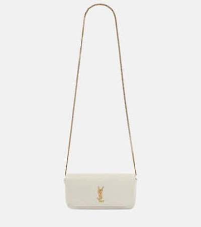 Shop Saint Laurent Women Gaby Leather Chain Phone Holder In White