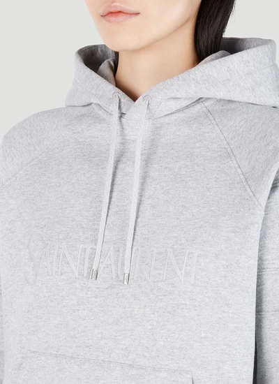 Shop Saint Laurent Women Logo Embroidery Hooded Sweatshirt In Grey In Gray