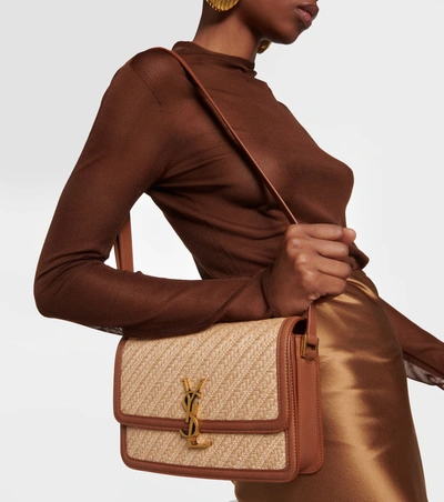 Shop Saint Laurent Women Medium Solferino Raffia Shoulder Bag In Brown