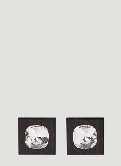 Shop Saint Laurent Women Mounted Crystal Clip-on Earrings In Black In Silver