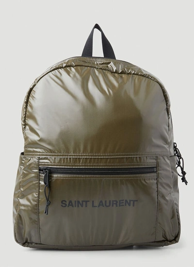 Shop Saint Laurent Women Nuxx Logo Print Backpack In Khaki In Green