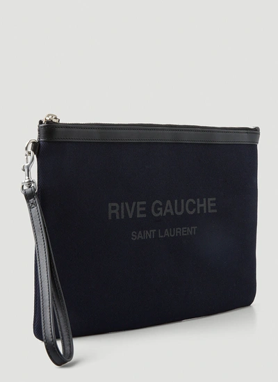 Shop Saint Laurent Women Rive Gauche Logo Pouch In Navy In Blue