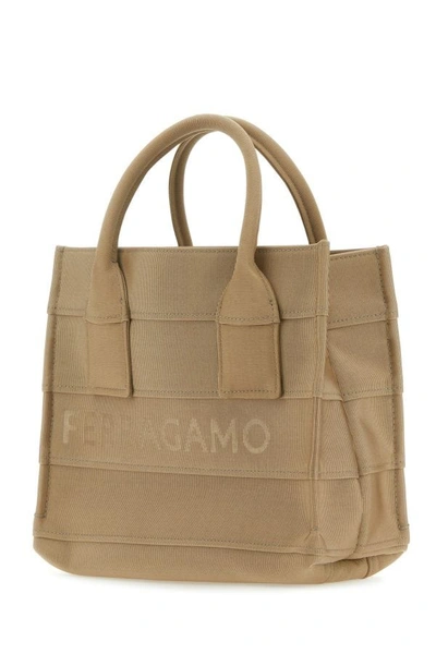 Shop Ferragamo Salvatore  Woman Beige Fabric Beach S Handbag In Brown