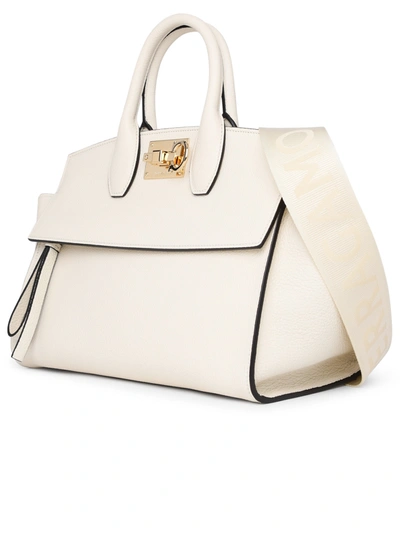 Shop Ferragamo Salvatore  Woman Salvatore  Mascarpone Leather Soft Study Bag In White