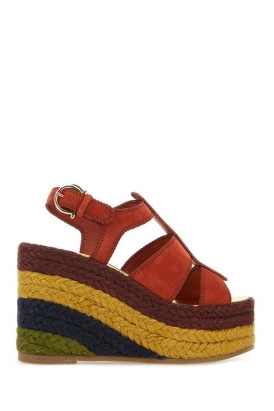 Shop Ferragamo Salvatore  Woman Brick Suede Renee Wedges In Red