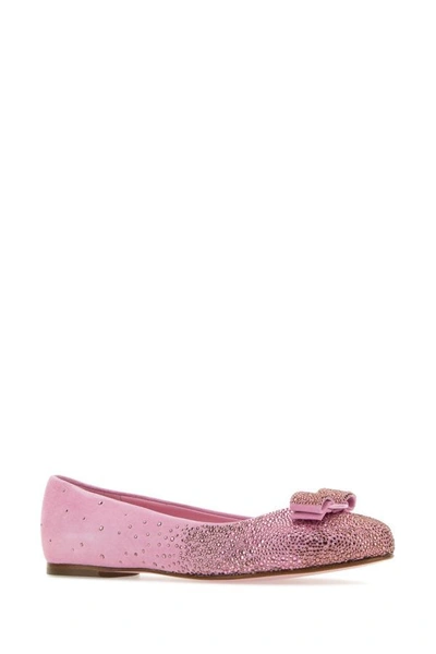 Shop Ferragamo Salvatore  Woman Pink Suede Varina Ballerinas