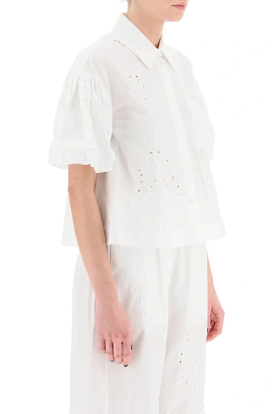 Shop Simone Rocha Embroidered Cropped Shirt Women In White
