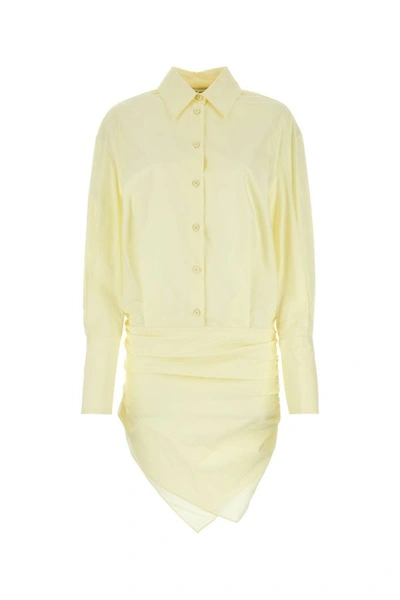 Shop Attico The  Woman Cream Cotton Hatty Mini Dress In Yellow