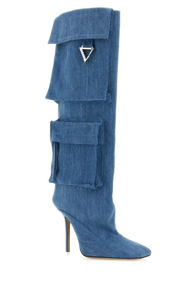 Shop Attico The  Woman Denim Sienna Boots In Blue