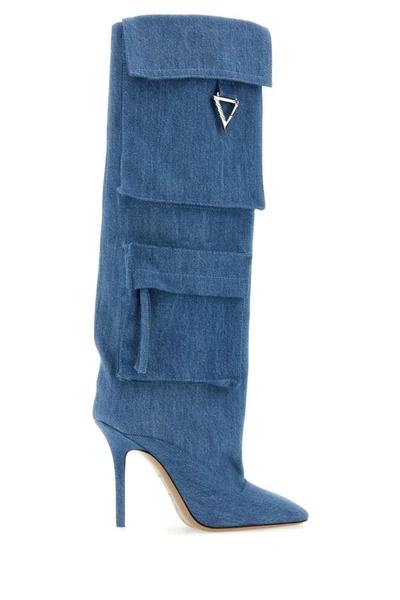 Shop Attico The  Woman Denim Sienna Boots In Blue