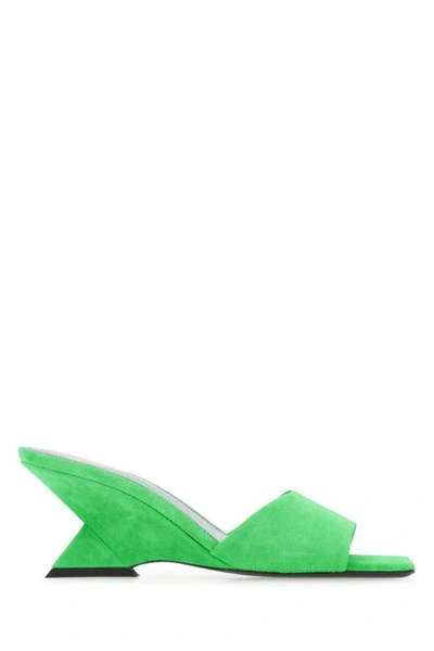 Shop Attico The  Woman Fluo Green Suede Cheope Mules