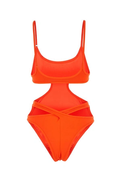 Shop Attico The  Woman Fluo Orange Stretch Nylon Swimsuit