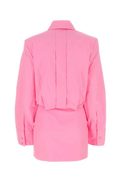 Shop Attico The  Woman Pink Poplin Margot Shirt Mini Dress