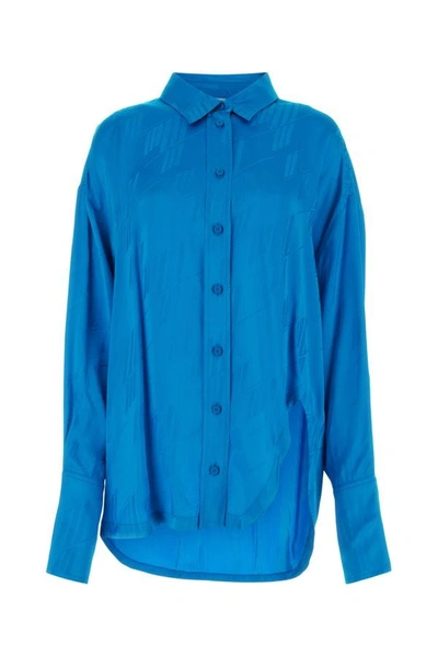 Shop Attico The  Woman Turquoise Satin Diana Shirt In Multicolor