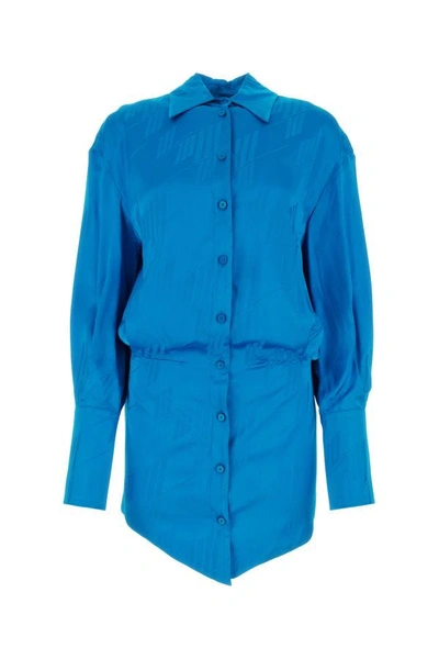 Shop Attico The  Woman Turquoise Satin Silvye Mini Shirt Dress In Multicolor
