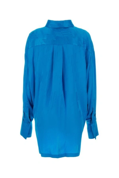 Shop Attico The  Woman Turquoise Satin Diana Shirt In Multicolor