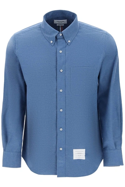 Shop Thom Browne Flannel Shirt With Back Tricolor Band Men In Blue