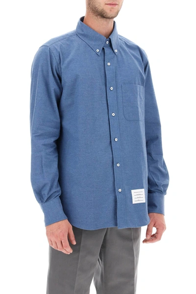 Shop Thom Browne Flannel Shirt With Back Tricolor Band Men In Blue