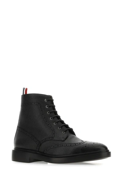 Shop Thom Browne Man Black Leather Ankle Boots