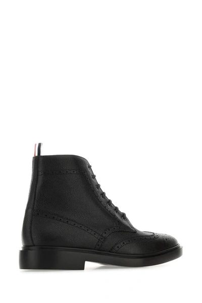 Shop Thom Browne Man Black Leather Ankle Boots