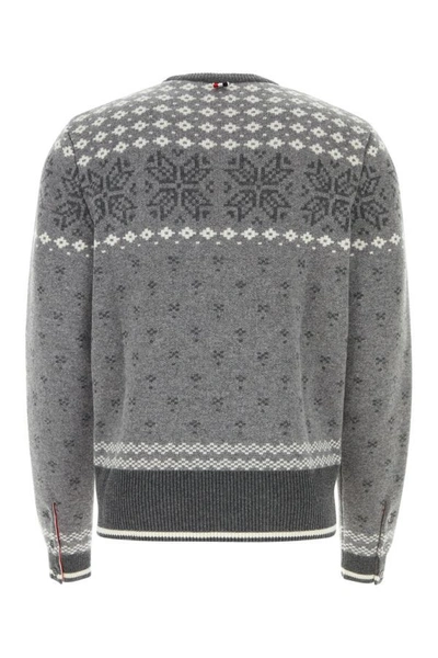 Shop Thom Browne Man Embroidered Wool Sweater In Gray