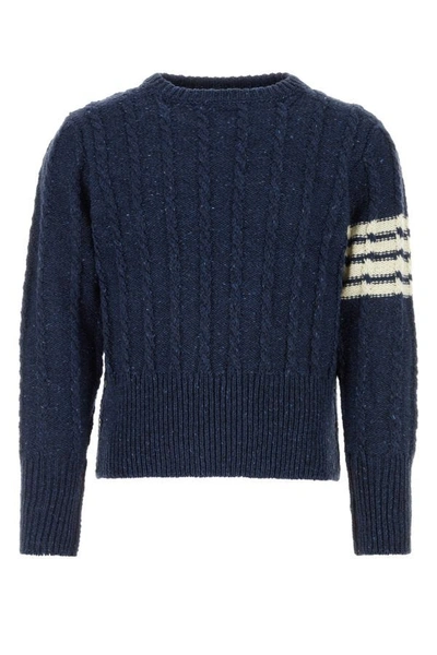 Shop Thom Browne Man Melange Blue Wool Blend Sweater