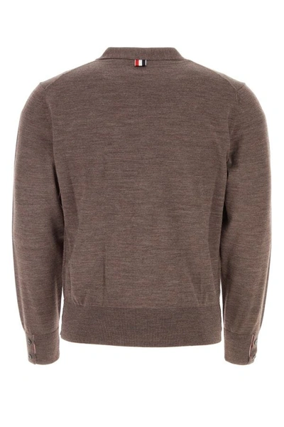 Shop Thom Browne Man Melange Dove Grey Wool Blend Cardigan In Gray
