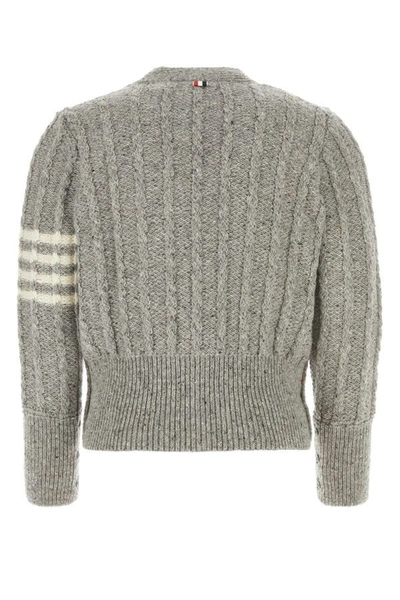 Shop Thom Browne Man Melange Grey Wool Blend Cardigan In Gray