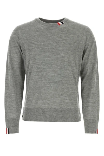 Shop Thom Browne Man Melange Grey Wool Sweater In Gray