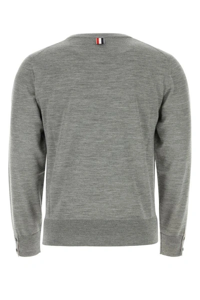 Shop Thom Browne Man Melange Grey Wool Sweater In Gray