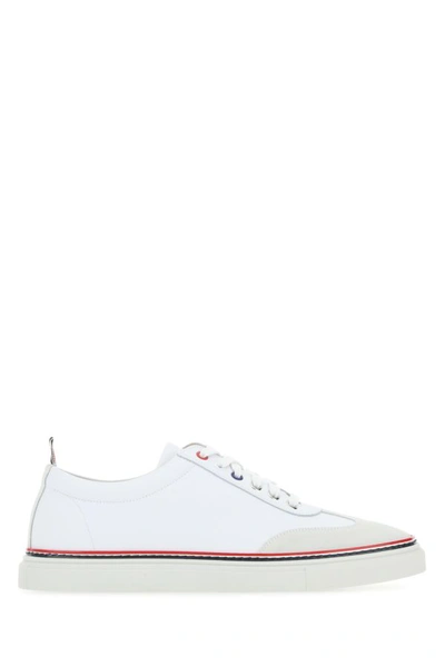 Shop Thom Browne Man White Leather Sneakers