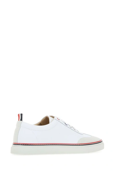 Shop Thom Browne Man White Leather Sneakers