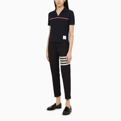 Shop Thom Browne Navy Ribbed Polo Shirt Women In Blue